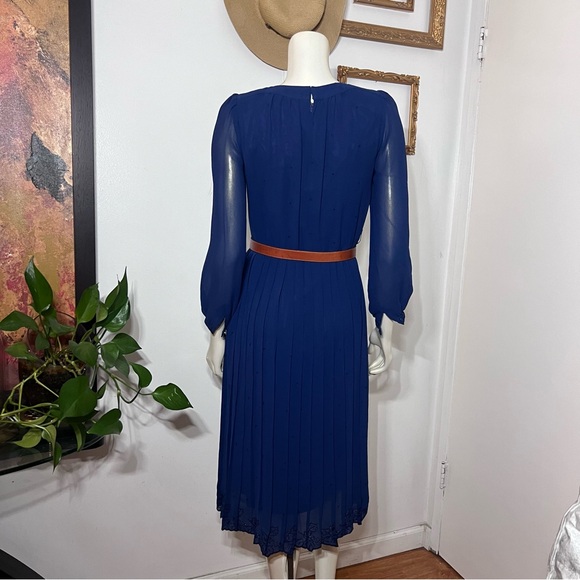 Vintage Ralph Baker Dress Navy Blue Pleated Skirt Chiffon Midi Dres Midi Size 6 - Picture 5 of 16